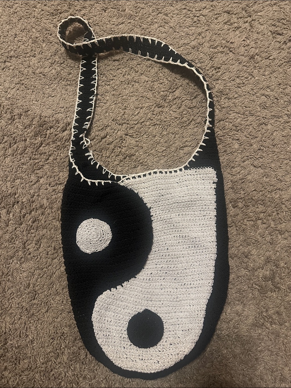 Handmade Black and White Yin Yang Crochet Shoulder Bag
